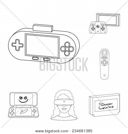Game Console And Virtual Reality Outline Icons In Set Collection For Design.game Gadgets Vector Symb