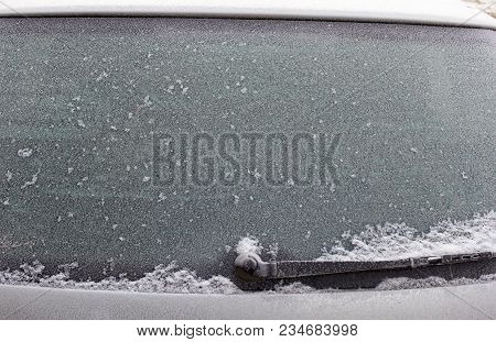 Iced Glass Car With A Janitor, Winter