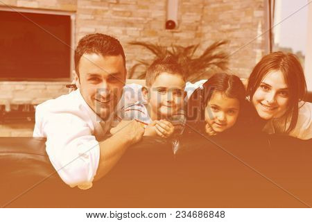 happy young family relax and have fun at modern home indooor