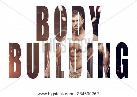 Brutal Strong Bodybuilder Athletic Men Pumping Up Muscles With Dumbbells