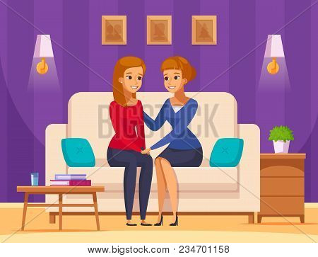 Children Parents Parenthood Cartoon Composition With Domestic Interior And Flat Characters Of Mother