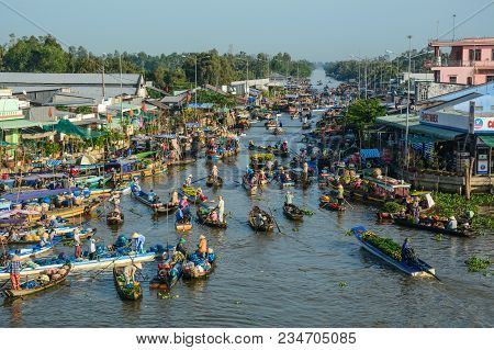 Soc Trang, Vietnam - Feb 2, 2016. Nga Nam Floating Market In Soc Trang, Vietnam.