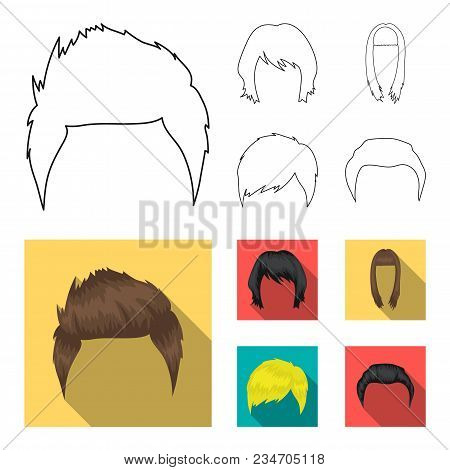 Mustache And Beard, Hairstyles Outline, Flat Icons In Set Collection For Design. Stylish Haircut Vec