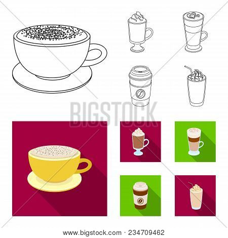 Mocha, Macchiato, Frappe, Take Coffee.different Types Of Coffee Set Collection Icons In Outline, Fla