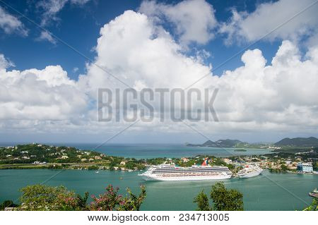 Castries, St.lucia - November 26, 2015: Luxury Travel On Boat, Water Transport. Cruise Ships In Harb