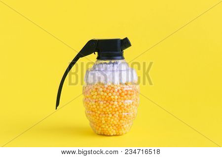 Hand Grenade Toy Bomb Full Of Foam Balls In Form Of Beer And Foam Minimal Creative Concept