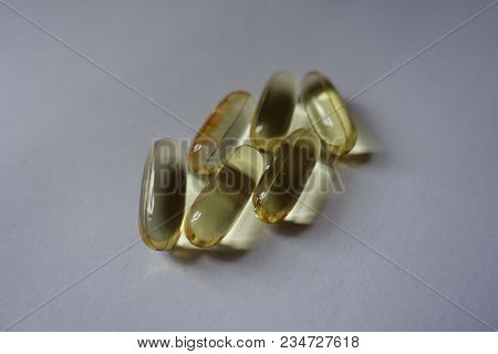 Group Of Softgel Capsules Of Fish Oil