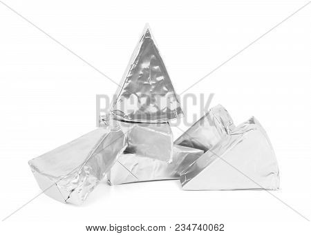 Blank Triangular Processed Cheese With Nol Lable Isolated On White Background