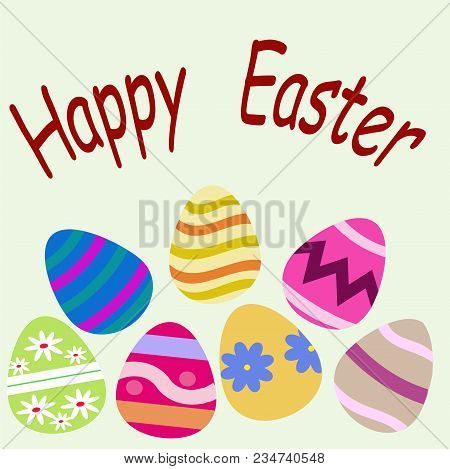 Happpy Easter Card With Calligraphy Lettering And Gold Eggs Pattern. Vector Illustration.