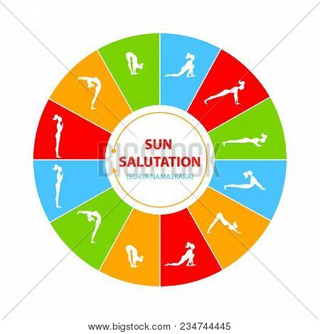 Sun Salutation Surya Namaskara. Vector Illustration Design.