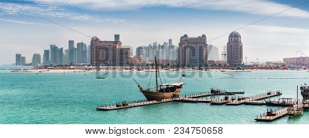 View To The Skyline Of Doha, Qatar, From The Katara Cultural Center
