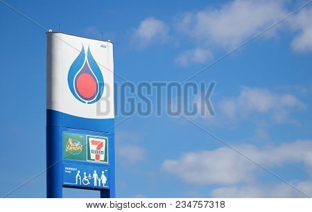 Yasothorn, Thailand - December 31, 2017: Ptt Petrol Station Sign, Ptt Public Company Limited Is The