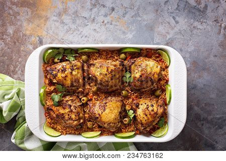 Arroz Con Pollo, Seared Chicken With Spanish Rice And Olives
