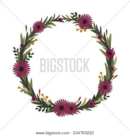 Vector Flower Wreath. Floral Frame For Greeting, Invitation, Wedding Cards Design.