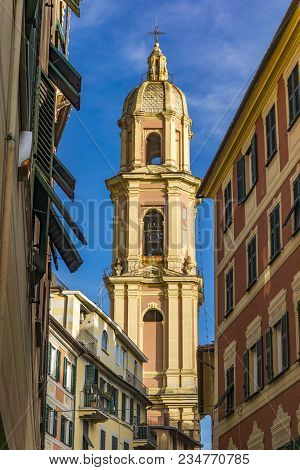 Bell Tower Of The Basilica Of San Gervasio E Protasio In Rapallo, Italy