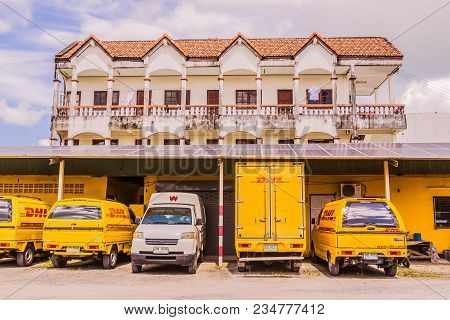Phuket, Thailand - Dec 12, 2016: Dhl Courier Pick-up Cars Parked At A Dhl Office Shipment Facility I