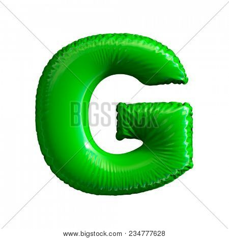 Green letter G made of inflatable balloon isolated on white background. 3d rendering