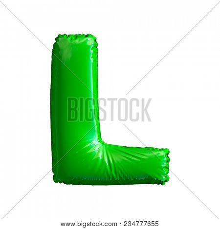 Green letter L made of inflatable balloon isolated on white background. 3d rendering