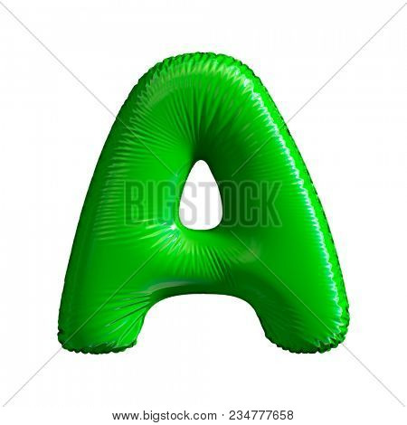 Green letter A made of inflatable balloon isolated on white background. 3d rendering