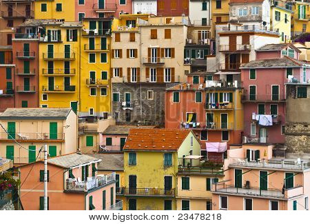 พื้นผิวที่มีสีสันของ Manarola วิลเลจซินค์แทร์ - อิตาลี