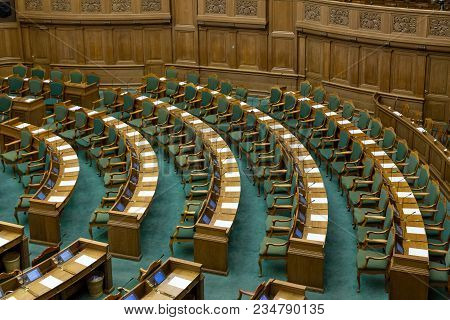 Copenhagen, Denmark - Occtober 05, 2016: Interior View Of The Danish Parliament Also Called Folketin