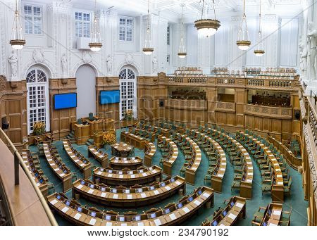 Copenhagen, Denmark - Occtober 05, 2016: Interior View Of The Danish Parliament Also Called Folketin