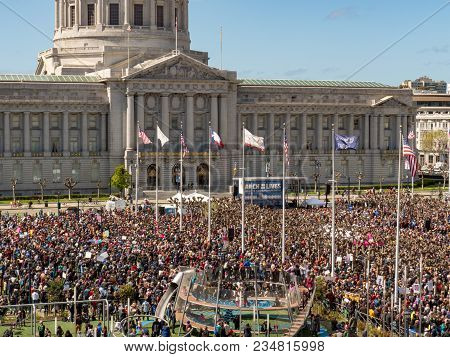San Francisco, Ca - March 24, 2018: Wide Crowd Shot At March For Our Lives Rally In San Francisco  H
