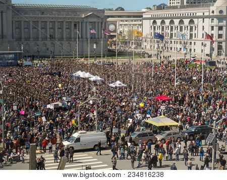 San Francisco, Ca - March 24, 2018: Wide Crowd Shot At March For Our Lives Rally In San Francisco  H