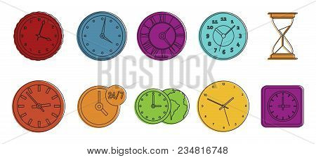 Clock Icon Set. Color Outline Set Of Clock Vector Icons For Web Design Isolated On White Background