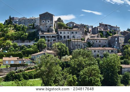 Stone Houses In Village Of Balazuc In France