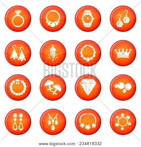 Jewelry Shop Icons Set Vector Red Circle Isolated On White Background