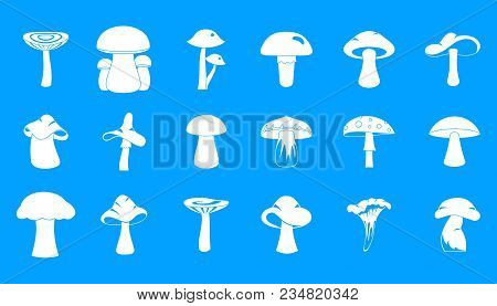 Mushroom Icon Set. Simple Set Of Mushroom Vector Icons For Web Design Isolated On Blue Background