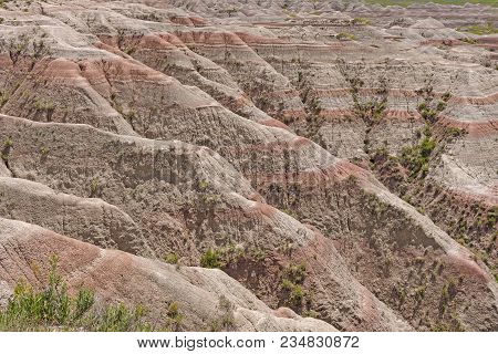 Sediment Layer Details In The Badlands In Badlands National Park In South Dakota