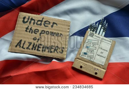 The scandal about poisoning of former spy Sergei Skripal. Concept.British Flag background. April 1, 2018 in Kiev,Ukraine