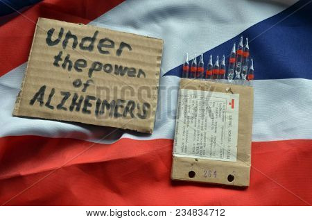 The scandal about poisoning of former spy Sergei Skripal. Concept.British Flag background. April 1, 2018 in Kiev,Ukraine