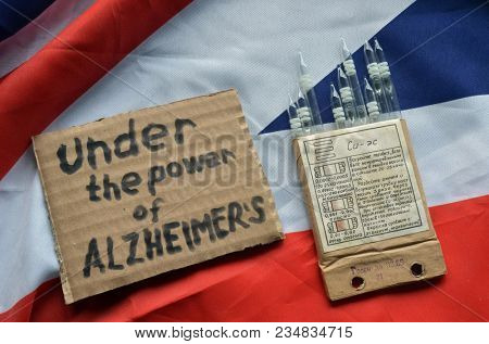 The scandal about poisoning of former spy Sergei Skripal. Concept.British Flag background. April 1, 2018 in Kiev,Ukraine