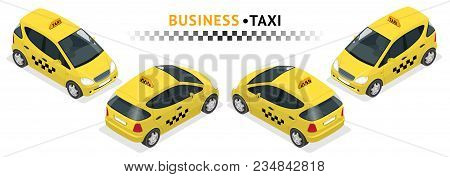 Isometric High Quality City Service Transport Icon Set. Car Taxi. Compakt Mini Car. Build Your Own W