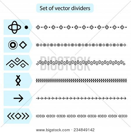 Set Vector Dividers Isolated On White Background. Geometric Horizontal Vintage Line Border. Collecti