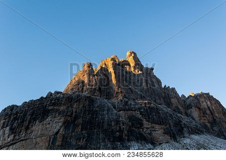 Sun Illuminated Mountain Peaks. Brenta Dolomites At Sunset, Italy.