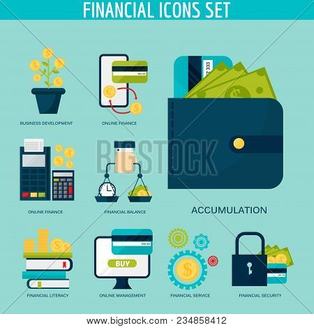 Banking Money Financial Services Set Credit Sign Development Online Accumulation And Bank Investment