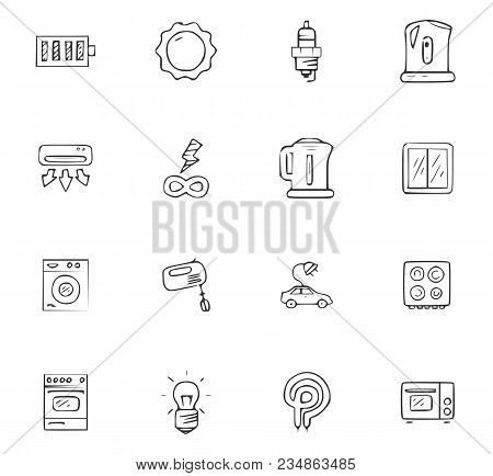 Doodle Appliances Icons Set For Website Design
