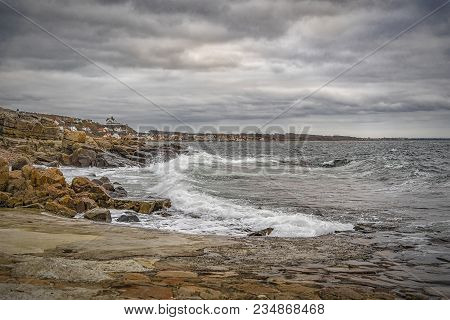Rocky Beach Landscape At Dusk. Kullaberg, Sweden.