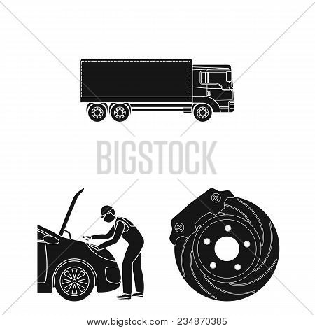 Car, Lift, Pump And Other Equipment Black Icons In Set Collection For Design. Car Maintenance Statio
