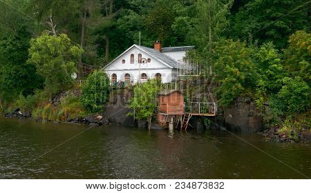 Russia, Island Valaam - August 18, 2017: Spaso-preobrazhensky Valaam Stauropegial Monastery, Water H