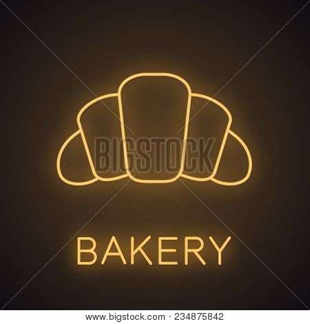 Croissant Neon Light Icon. Crescent Roll. Bakery Shop Glowing Sign. Vector Isolated Illustration