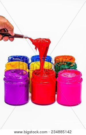 Use Trowel Scoop Red Color From The Can.