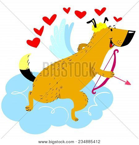 Valentine's Day Dog Character. Dog In Cupid Or Angel Fancy Costume