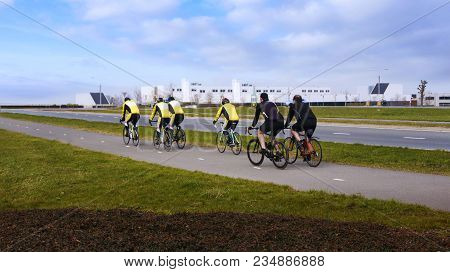 Young Couple Riding Mountain Bike . Adventure Sport