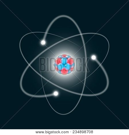 Atom Icon, 3d Like Abstract Atom Structure Model With Electrons Orbiting The Nucleus Which Composed 