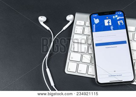 Sankt-petersburg, Russia, April 6, 2018: Facebook Application Icon On Apple Iphone X Smartphone Scre